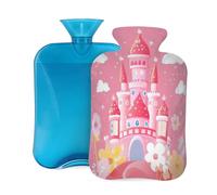 Mexpekil Botella de agua caliente con funda de franela suave, bolsa grande de agua caliente de 2 litros para aliviar el dolor, manos cálidas, pies y cuerpo, regalo ideal para adultos y niños (castillo