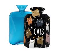 Mexpekil Botella de agua caliente con funda de franela suave, bolsa grande de agua caliente de 2 litros para aliviar el dolor, manos cálidas, pies y cuerpo, regalo ideal para adultos y niños (gatos