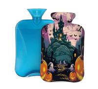 Mexpekil Botella de agua caliente con funda de franela suave, bolsa grande de agua caliente de 2 litros para aliviar el dolor, manos cálidas, pies y cuerpo, regalo ideal para adultos y niños (fantasma