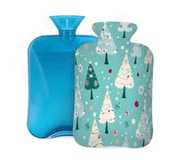 Mexpekil Botella de agua caliente con funda de franela suave, bolsa grande de agua caliente de 2 litros para aliviar el dolor, manos cálidas, pies y cuerpo, regalo ideal para adultos y niños (árbol de