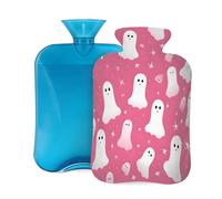 Mexpekil Botella de agua caliente con funda de franela suave, bolsa grande de agua caliente de 2 litros para aliviar el dolor, manos cálidas, pies y cuerpo, regalo ideal para adultos y niños (fantasma