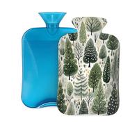 Mexpekil Botella de agua caliente con funda de franela suave, bolsa grande de agua caliente de 2 litros para aliviar el dolor, manos cálidas, pies y cuerpo, regalo ideal para adultos y niños (árbol de