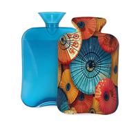 Mexpekil Botella de agua caliente con funda de franela suave, bolsa grande de agua caliente de 2 litros para aliviar el dolor, manos cálidas, pies y cuerpo, regalo ideal para adultos y niños (paraguas