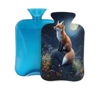 Mexpekil Botella de agua caliente con funda de franela suave, bolsa grande de agua caliente de 2 litros para aliviar el dolor, manos cálidas, pies y cuerpo, regalo ideal para adultos y niños (noche de