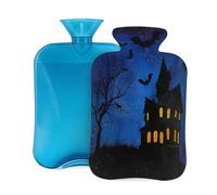 Mexpekil Botella de agua caliente con funda de franela suave, bolsa grande de agua caliente de 2 litros para aliviar el dolor, manos cálidas, pies y cuerpo, regalo ideal para adultos y niños (castillo