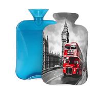Mexpekil Botella de agua caliente con funda de franela suave, bolsa grande de agua caliente de 2 litros para aliviar el dolor, manos cálidas, pies y cuerpo, regalo ideal para adultos y niños (autobús