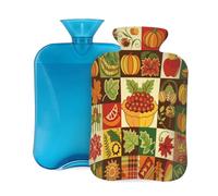 Mexpekil Botella de agua caliente con funda de franela suave, bolsa grande de agua caliente de 2 litros para aliviar el dolor, manos cálidas, pies y cuerpo, regalo ideal para adultos y niños (patrón