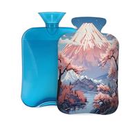 Mexpekil Botella de agua caliente con funda de franela suave de 2 l, bolsa grande de agua caliente para aliviar el dolor, manos cálidas, pies y cuerpo, regalo ideal para adultos y niños (Monte Fuji)