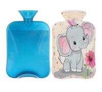 Mexpekil Botella de agua caliente con tapa, diseño de elefante, flor, mariposa, bolsa de agua caliente de PVC de 2 litros para aliviar el dolor, pies, espalda, calor