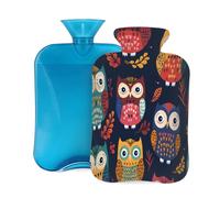Mexpekil Botella de agua caliente de búho de colores boho con funda, bolsa de agua caliente de PVC de 2 litros para aliviar el dolor, pies, espalda, calor