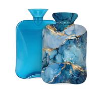 Mexpekil Botella de agua caliente de mármol dorado líquido azul verde azulado con funda, bolsa de agua caliente de PVC de 2 litros para alivio del dolor, pies, espalda y calor