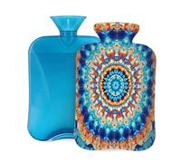 Mexpekil Botella de agua caliente retro boho étnica mandala con funda, bolsa de agua caliente de PVC de 2 L para alivio del dolor, pies, espalda, calor