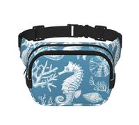 Mexpekil Bumbag - Riñonera de caballito de mar con diseño de caballito de mar y coral con conchas marinas para mujeres y hombres, impermeable, con correa ajustable, para correr, senderismo,