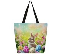 Mexpekil Bunnie - Bolsa de lona con diseño de huevos florales para mujeres y niñas, bolsas de compras reutilizables grandes para mujer, bolsa de hombro multiusos
