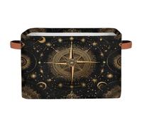 Mexpekil Cajas de almacenamiento para estantes con asa, cestas de almacenamiento plegables, brújula dorada, estrellas, cestas de almacenamiento de juguetes, organizador de almacenamiento para el hogar