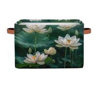 Mexpekil Cajas de almacenamiento para estantes con asa, cestas de almacenamiento plegables, flores de loto, cestas de estante verde, organizador de almacenamiento de juguetes para el hogar, guardería