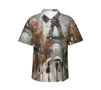 Mexpekil Camisa hawaiana informal de manga corta para hombre, diseño de la Torre Eiffel, de París, Francia, con pintura al óleo, Multicolor, M