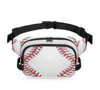 Mexpekil Cangurera abstracta de béisbol blanco con costuras rojas, cremallera bidireccional, riñonera repelente al agua, bolsa cruzada con correa ajustable, Black