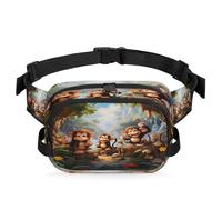 Mexpekil Cangurera Happy Monkeys in The Forest de dibujos animados con cremallera bidireccional, repelente al agua, riñonera cruzada con correa ajustable, Black