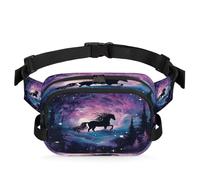 Mexpekil Cangurera Pegasus in The Sky con diseño creativo de dibujos animados de dos vías con cremallera repelente al agua, riñonera cruzada con correa ajustable, Black