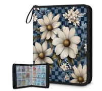 Mexpekil Carpeta de tarjetas a cuadros color azul margarita con 9 bolsillos con 50 páginas de carga lateral, carpeta de colección de tarjetas para 900 tarjetas con cremallera, álbum de tarjetas