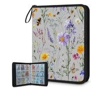 Mexpekil Carpeta de tarjetas con diseño de flores, mariposas y abejas, 9 bolsillos con 50 páginas de carga lateral, carpeta de colección de tarjetas para 900 tarjetas, con cremallera, álbum de
