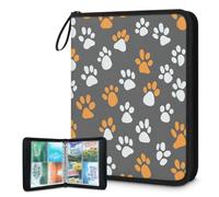 Mexpekil Carpeta de tarjetas con diseño de patas de gato de dibujos animados, 4 bolsillos con 50 páginas de carga lateral, carpeta de colección de tarjetas para 400 tarjetas, con cremallera, álbum de