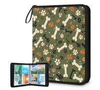 Mexpekil Carpeta de tarjetas con diseño de patas de perro con 4 bolsillos con 50 páginas de carga lateral, carpeta de colección de tarjetas para 400 tarjetas con cremallera, álbum de tarjetas
