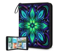 Mexpekil Carpeta de tarjetas con patrones florales tribales, 4 bolsillos con 50 páginas de carga lateral, carpeta de colección de tarjetas para 400 tarjetas, con cremallera, álbum de tarjetas