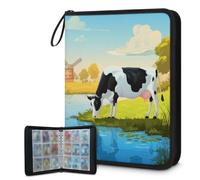 Mexpekil Carpeta de tarjetas de agua potable de vacas de granja, 9 bolsillos con 50 páginas de carga lateral, carpeta de colección de tarjetas para 900 tarjetas, con cremallera, álbum de tarjetas