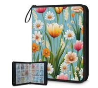 Mexpekil Carpeta de tarjetas de arte de flores de primavera, 9 bolsillos con 50 páginas de carga lateral, carpeta de colección de tarjetas para 900 tarjetas con cremallera, álbum de tarjetas