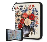 Mexpekil Carpeta de tarjetas de bandera de flores, 9 bolsillos con 50 páginas de carga lateral, carpeta de colección de tarjetas para 900 tarjetas, con cremallera, álbum de tarjetas intercambiables