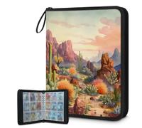 Mexpekil Carpeta de tarjetas de cactus de piedra del desierto, 9 bolsillos con 50 páginas de carga lateral, carpeta de colección de tarjetas para 900 tarjetas con cremallera, álbum de tarjetas