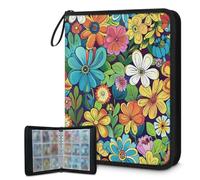 Mexpekil Carpeta de tarjetas de dibujos animados de flores con 9 bolsillos con 50 páginas de carga lateral, carpeta de colección de tarjetas para 900 tarjetas con cremallera, álbum de tarjetas