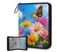 Mexpekil Carpeta de tarjetas de escena de flores coloridas, 9 bolsillos con 50 páginas de carga lateral, carpeta de colección de tarjetas para 900 tarjetas, con cremallera, álbum de tarjetas