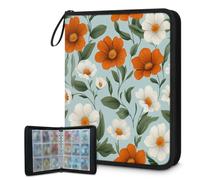 Mexpekil Carpeta de tarjetas de flores blancas y naranjas con 9 bolsillos con 50 páginas de carga lateral, carpeta de colección de tarjetas para 900 tarjetas con cremallera, álbum de tarjetas