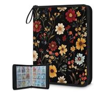 Mexpekil Carpeta de tarjetas de flores bohemias con 9 bolsillos con 50 páginas de carga lateral, carpeta de colección de tarjetas para 900 tarjetas con cremallera, álbum de tarjetas intercambiables