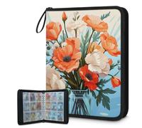 Mexpekil Carpeta de tarjetas de flores brillantes con 9 bolsillos con 50 páginas de carga lateral, carpeta de colección de tarjetas para 900 tarjetas con cremallera, álbum de tarjetas intercambiables