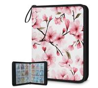 Mexpekil Carpeta de tarjetas de flores de cerezo japonesas rosadas, 9 bolsillos con 50 páginas de carga lateral, carpeta de colección de tarjetas para 900 tarjetas, con cremallera, álbum de tarjetas