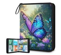 Mexpekil Carpeta de tarjetas de flores de mariposa morada, 4 bolsillos con 50 páginas de carga lateral, carpeta de colección de tarjetas para 400 tarjetas, con cremallera, álbum de tarjetas