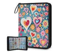 Mexpekil Carpeta de tarjetas de flores y corazones coloridos, 9 bolsillos con 50 páginas de carga lateral, carpeta de colección de tarjetas para 900 tarjetas, con cremallera, álbum de tarjetas