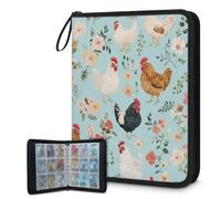 Mexpekil Carpeta de tarjetas de gallinas y flores, 9 bolsillos con 50 páginas de carga lateral, carpeta de colección de tarjetas para 900 tarjetas, con cremallera, álbum de tarjetas intercambiables
