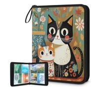 Mexpekil Carpeta de tarjetas de gatos florales bohemios con 4 bolsillos con 50 páginas de carga lateral, carpeta de colección de tarjetas para 400 tarjetas con cremallera, álbum de tarjetas