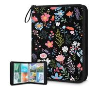 Mexpekil Carpeta de tarjetas de hojas florales con 4 bolsillos con 50 páginas de carga lateral, carpeta de colección de tarjetas para 400 tarjetas con cremallera, álbum de tarjetas intercambiables