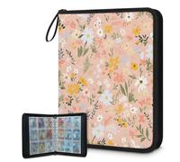 Mexpekil Carpeta de tarjetas de hojas florales rosadas, 9 bolsillos con 50 páginas de carga lateral, carpeta de colección de tarjetas para 900 tarjetas con cremallera, álbum de tarjetas