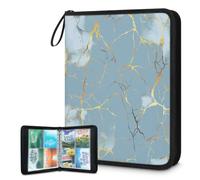 Mexpekil Carpeta de tarjetas de piedra azul claro con 4 bolsillos con 50 páginas de carga lateral, carpeta de colección de tarjetas para 400 tarjetas con cremallera, álbum de tarjetas intercambiables