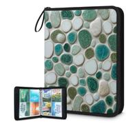 Mexpekil Carpeta de tarjetas de piedra verde y blanca con 4 bolsillos con 50 páginas de carga lateral, carpeta de colección de tarjetas para 400 tarjetas con cremallera, álbum de tarjetas