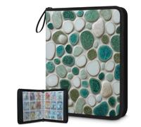 Mexpekil Carpeta de tarjetas de piedra verde y blanca con 9 bolsillos con 50 páginas de carga lateral, carpeta de colección de tarjetas para 900 tarjetas con cremallera, álbum de tarjetas