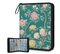 Mexpekil Carpeta de tarjetas de ramas florales turquesa con 9 bolsillos con 50 páginas de carga lateral, carpeta de colección de tarjetas para 900 tarjetas con cremallera, álbum de tarjetas