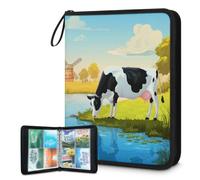 Mexpekil Carpeta de tarjetas de vacas de granja con 4 bolsillos con 50 páginas de carga lateral, carpeta de colección de tarjetas para 400 tarjetas, con cremallera, álbum de tarjetas intercambiables